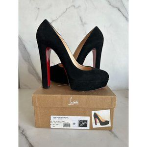 Christian Louboutin Black Suede Platform Pumps with Red Soles